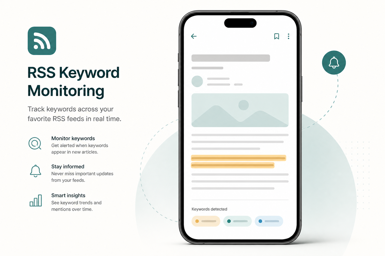 KeyFeed RSS Keyword Radar highlighting a keyword match with surrounding sentence context