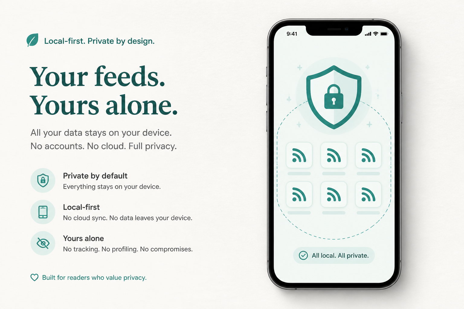 KeyFeed RSS Keyword Radar local-first data storage on device
